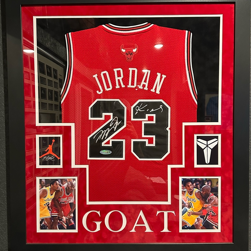 Michael Jordan and Kobe Bryant signed auto framed jersey Inter Auth certified